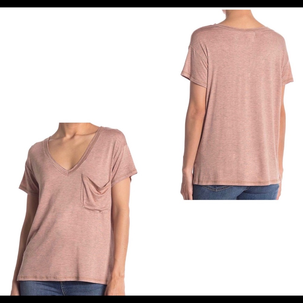 PST V NECK POCKET TEE Sz L NWOT
